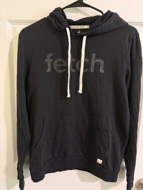 Marine Layer Black 'fetch' Logo Hoodie with White Drawstrings